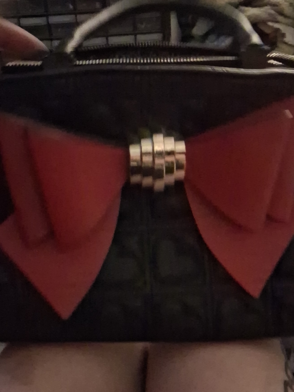 Betsey Johnson Black Mini Satchel with Red Bow and Gold Accent